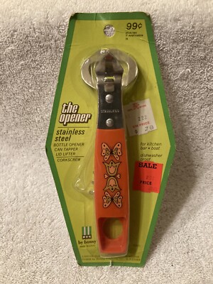1968 by bonny THE OPENER Stainless Steel Opener, Butterflies, NIP, Corkscrew