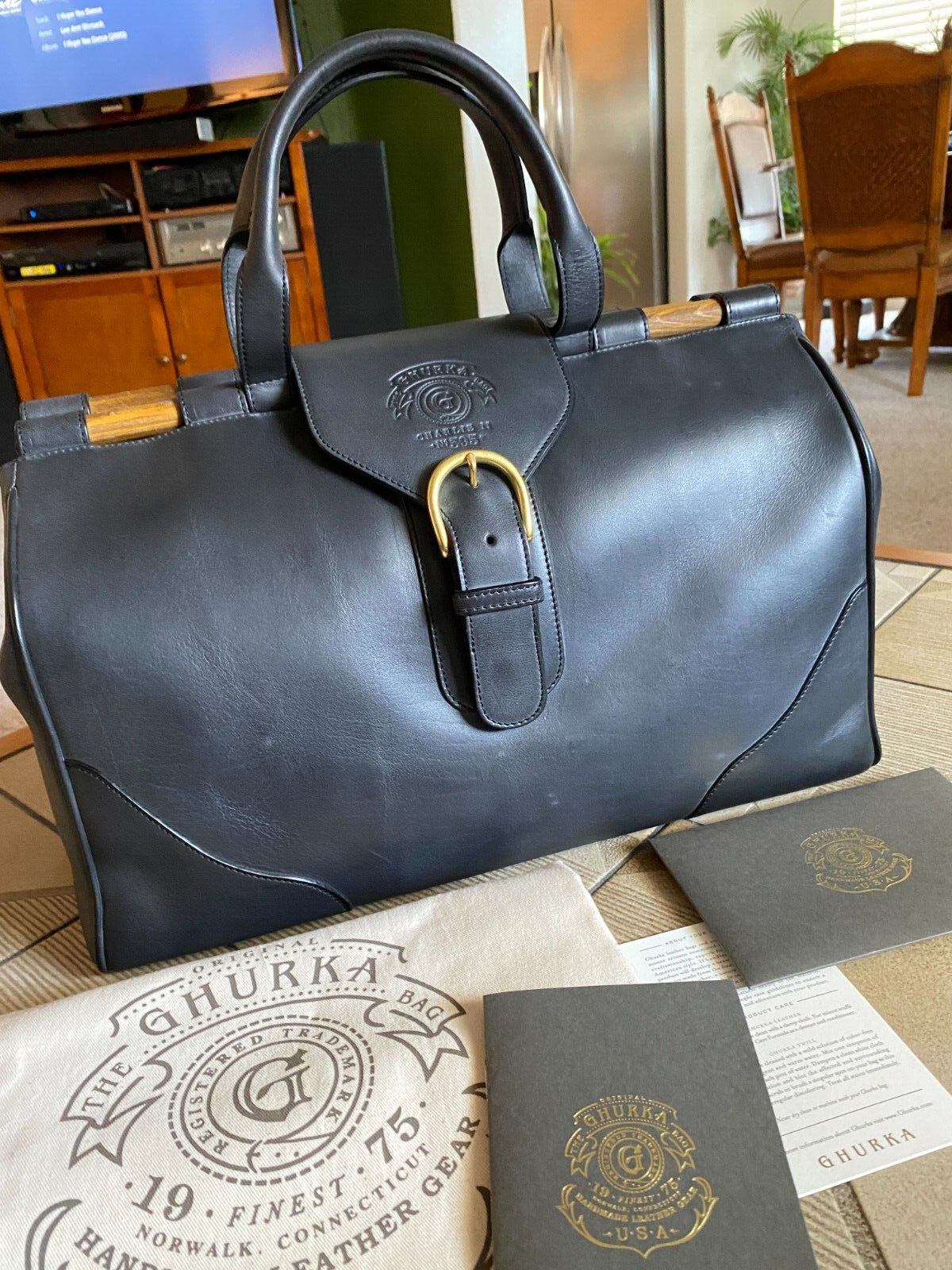 Ghurka Charlie II No. 595 Black Leather Handbag NWT, Retired