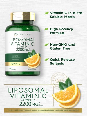 Liposomal Vitamin C Complex | 2200mg | 90 Softgels | High Potency | by Carlyle