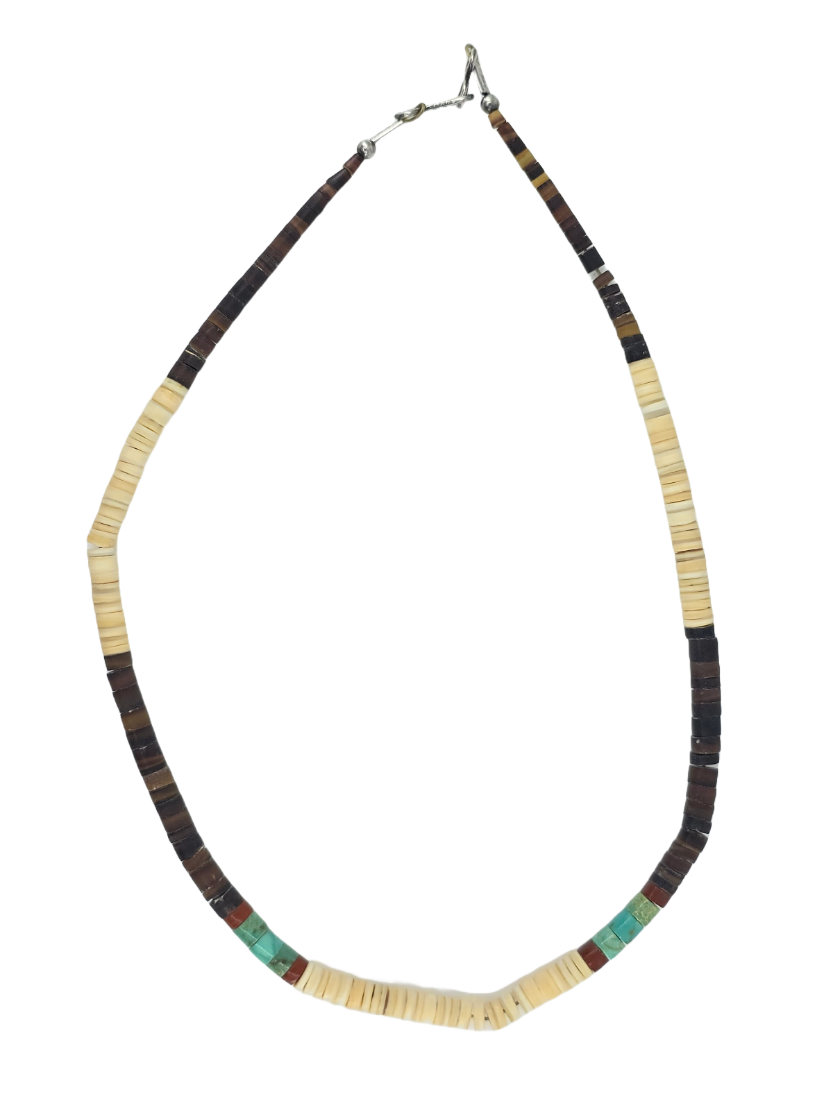 VTG SANTO DOMINGO HEISHI GRADUATED TURQUOISE, PIPESTONE, SHELL NECKLACE ~15in