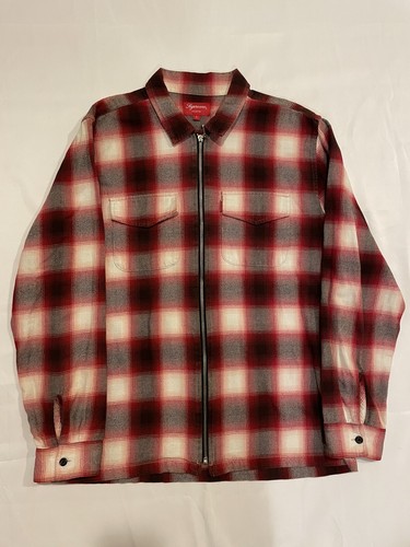 Vintage Supreme Shadow Plaid Zip Up Flannel Shirt Red Size Vintage Supreme Shadow Plaid Zip Up Flannel Shirt Red Size
