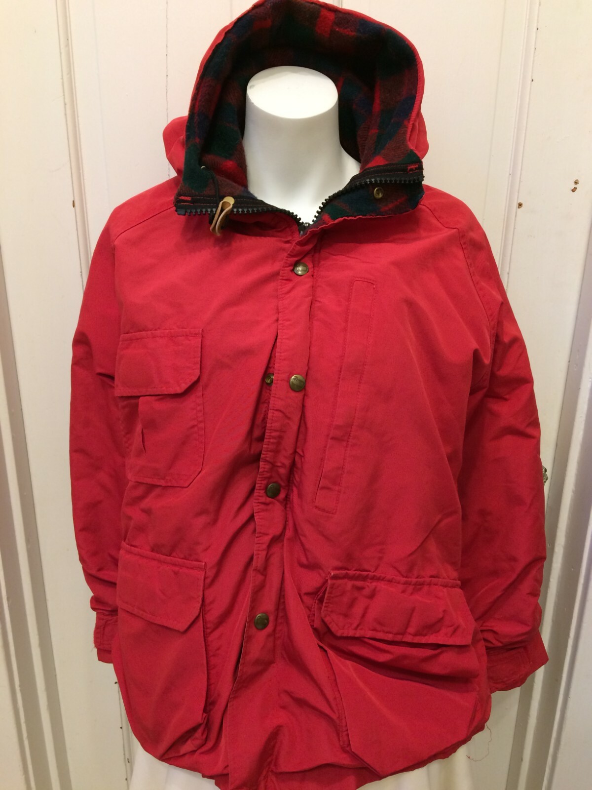 VTG 60's Woolrich Woman Red Plaid Wool Lined Zip Hood