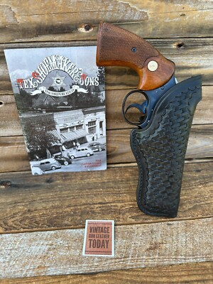 Vintage Tex Shoemaker Black Basket Leather FBI Style Holster For Colt Python 4 L