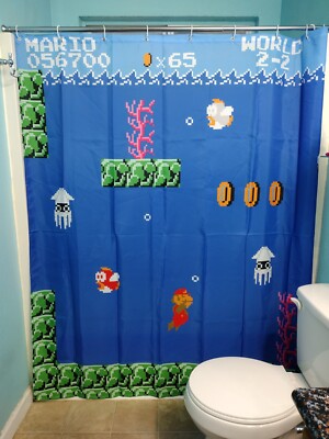 Shower Curtain Super Mario Bros NES, 72x72 inches Polyester, USA Seller