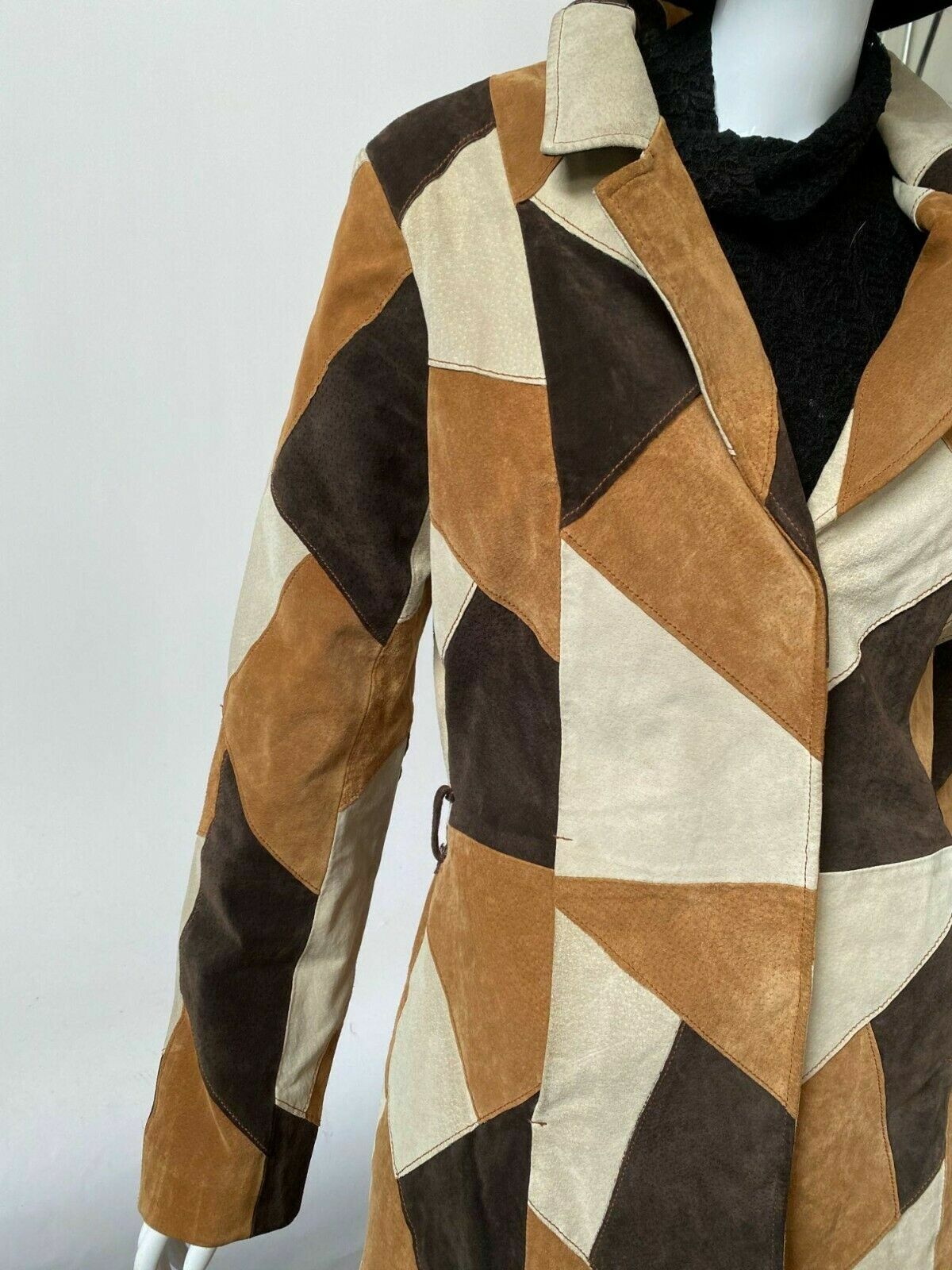 Pre-owned The Bombay Leather Co Womens Suede Leather Trench Coat Jacket Patch Work Brown Size S M L Xl Xxl 3xl