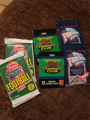 6 1990s Football Unopened Packs, EXCELLENT Condition 