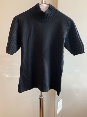 Gran Sasso Womens Wool Black Sweater Top Short Sleeve Size 44 NWT