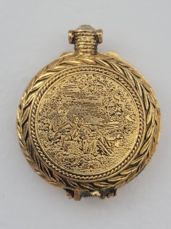 Classic Vintage Solid Perfume Pocket Watch Necklace with Jeweled Slide