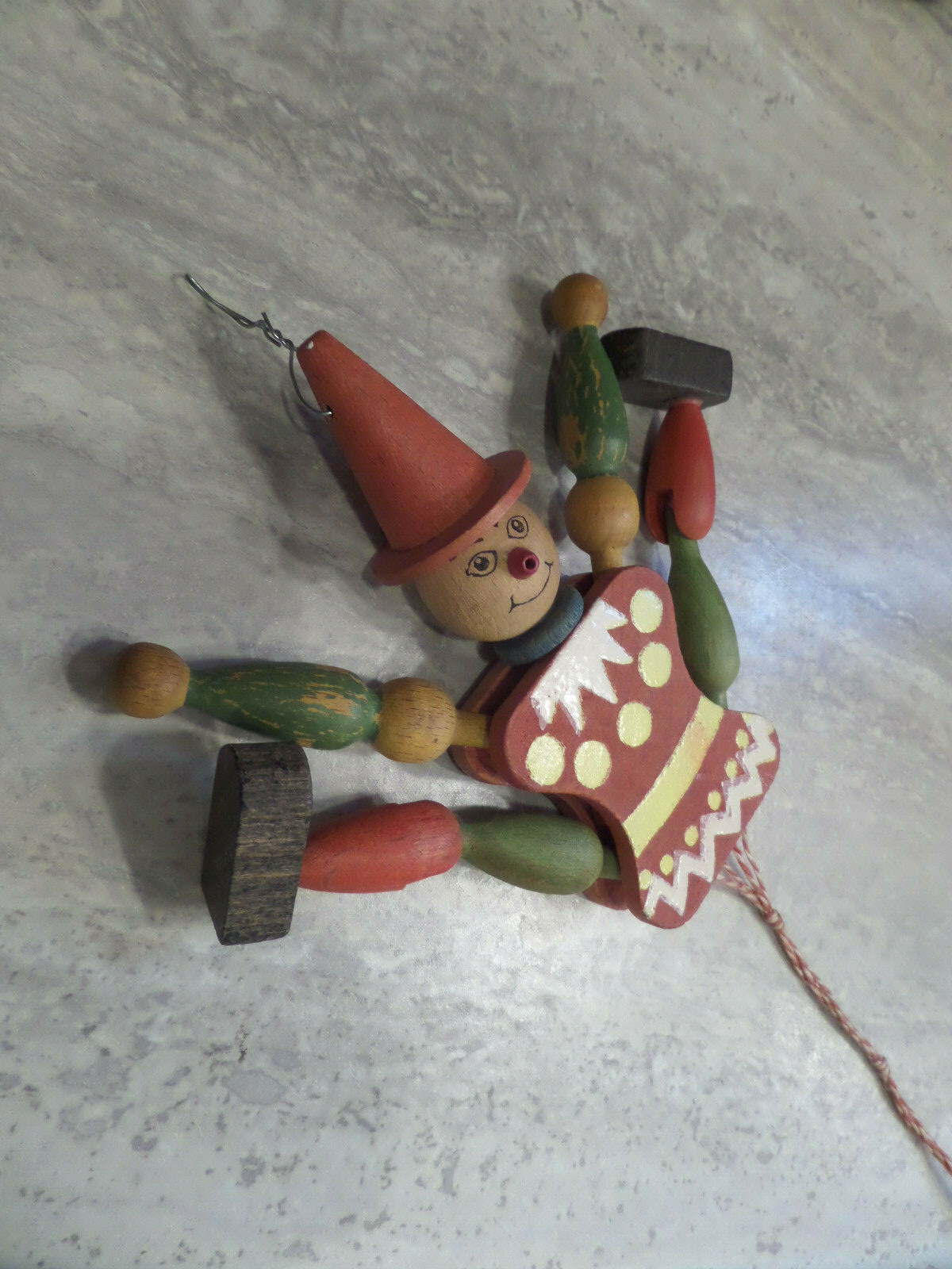 vintage wood wooden ornament made in austria pull string articulated