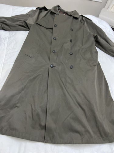 London Fog Trench Coat 46 R L Olive Green Quilted Zip Lining