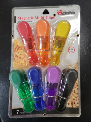 Culinary Elements Magnetic Multi-Purpose Clips: 7 Colorful Kitchen Bag Clips.   