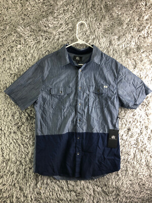Rock & Republic Mens Size L Blue Short Sleeve Button Up Spread Collar Shirt