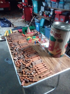 Vintage Lincoln Logs Frontier Fort Set Real Wooden Logs And Figures Extra Pices