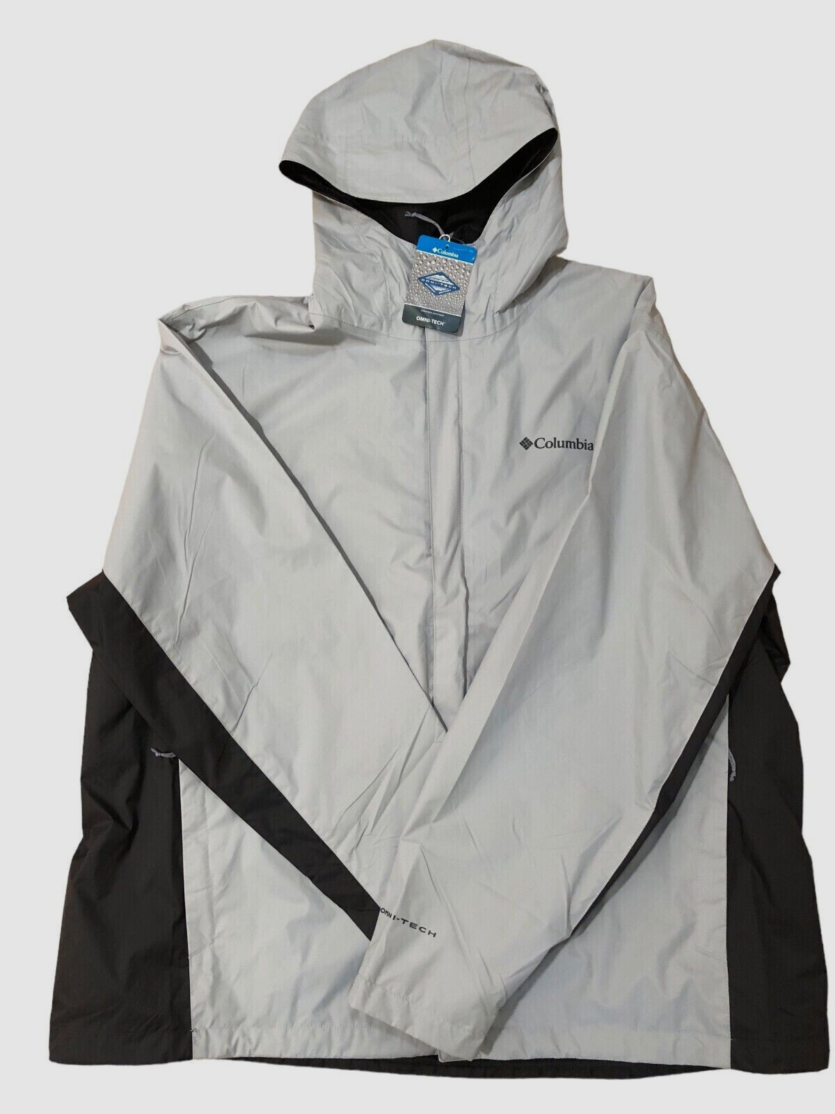 Columbia Omni Tech Men Rain Hooded Jacket (Grey Ash/Black Columbia Omni Tech Men Rain Hooded Jacket (Grey Ash/Black