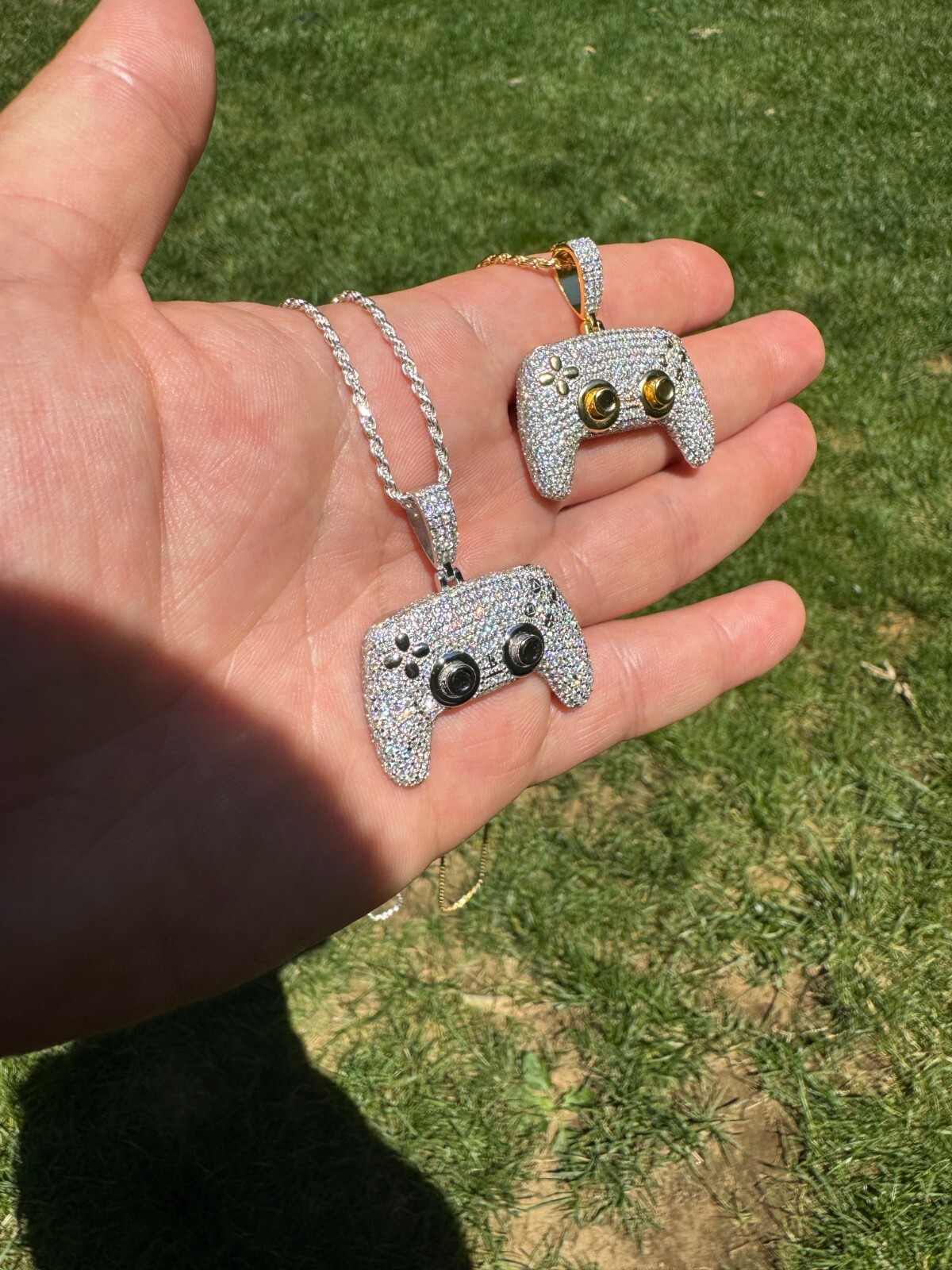 Pre-owned Harlembling Playstation Ps5 Controller Iced Pendant Moissanite 925 Silver 14k Gold Necklace