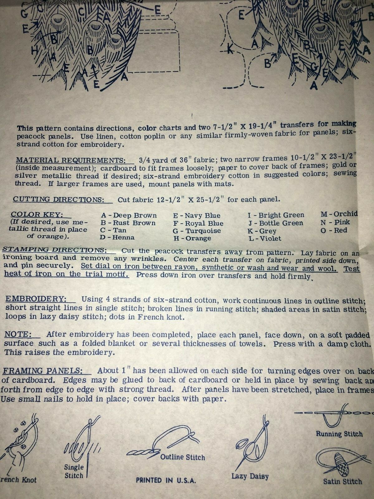 Vintage Laura Wheeler PEACOCK Embroidery Transfer UNUSED Mail Order Double