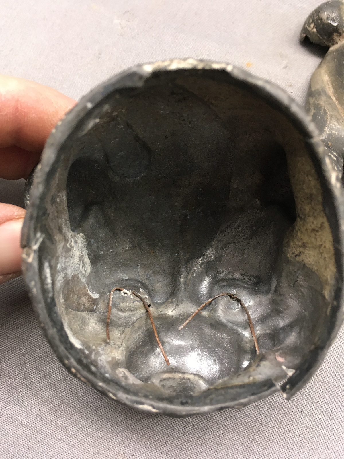 Vintage Figural Inkwell Cast Metal Bulldog w/ Pipe Wiggly Eyes JB 683