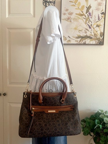 CALVIN KLEIN Monogram CK Signature Cream Satchel Hand-Bag