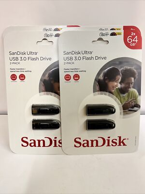4 Pkgs SanDisk 64GB Ultra USB 3.0 Flash Drive (2 Pack) NEW- 8 TOTAL 