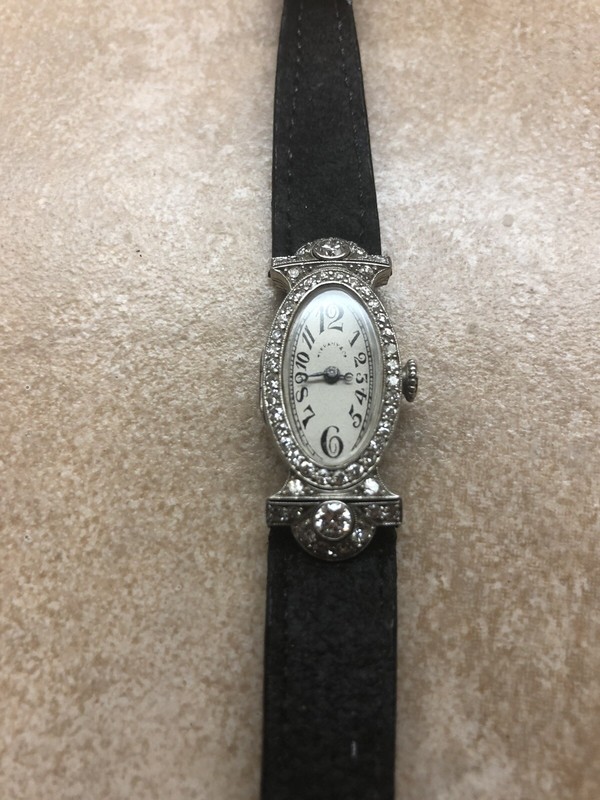 Antique Tiffany’s Platinum Diamond Ladies Watch. Approx. 52 Brilliant Diamonds.