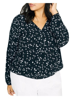 Женский черный блузон с цветочным принтом и V-образным вырезом Hi-Lo Top 3X