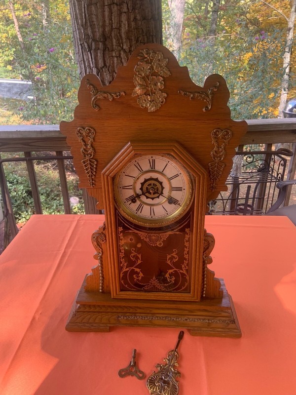 Vintage Waterbury Gingerbread Wooden Mantel Clock