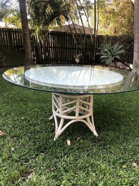 Vintage Cane round table with glass top | Dining Tables | Gumtree