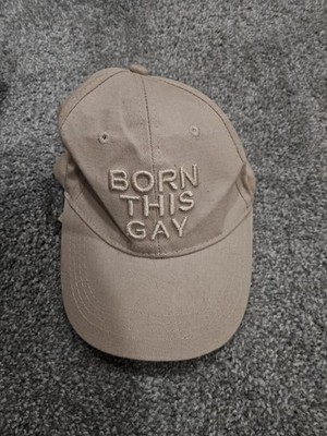 Tan Baseball Cap That Says Born This Gay