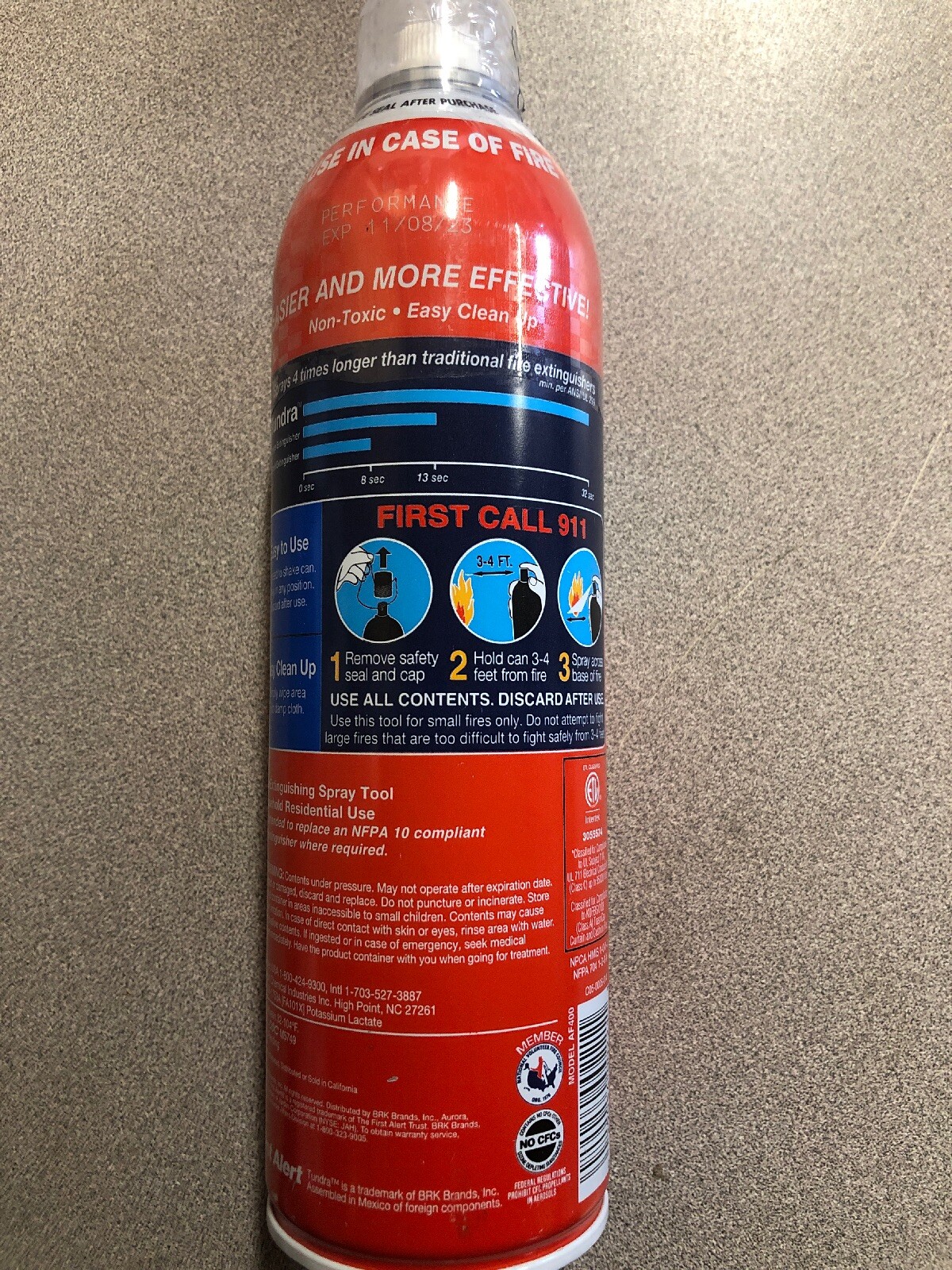 First Alert AF400 Tundra Fire Extinguisher Spray EXP 11/08/23 (4b)