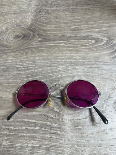 Vintage Retro Round Pink Lens Glasses Sunglasses Wire Frame Bin 53
