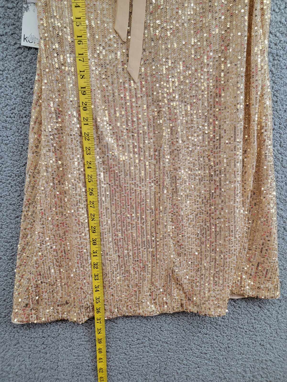 kensie Sequined-Mesh Sleeveless Shift Dress Women's 2 Gold Back Neck Tie Closure - Picture 7 of 15