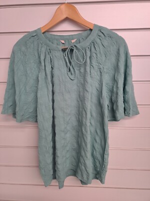 TU LADIES TIE NECK TEXTURED TOP AQUA SIZE 8 (ref 1)