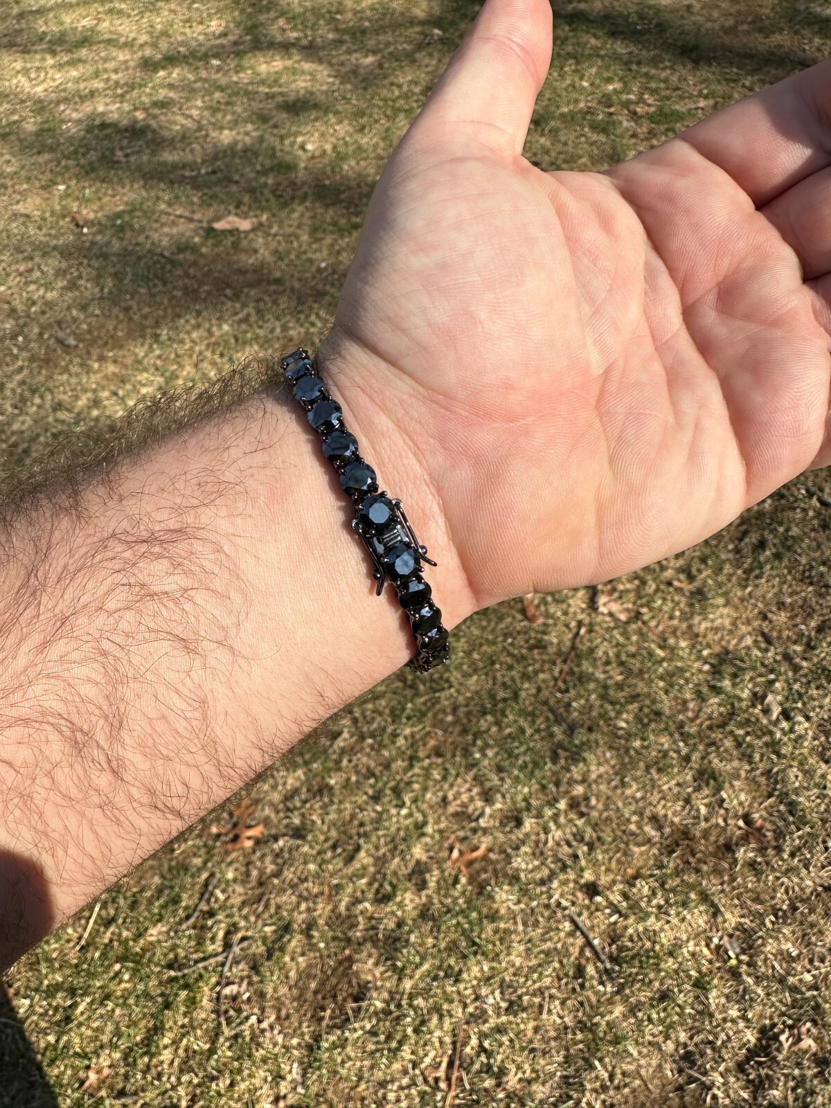 Pre-owned Silver Real Black Moissanite 7mm Tennis Bracelet Oxidized Black Rhodium Over 925