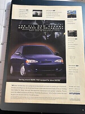 1995 Print Ad For Hyundai Accent Great For Framing And Display