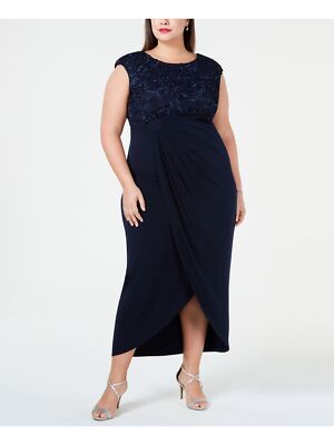 CONNECTED APPAREL Womens Navy Short Sleeve Maxi Evening Hi-Lo Dress Plus 18W