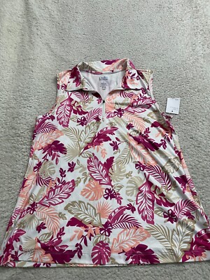 Croft & Barrow Women Floral Sleeveless 1/2 Zip Top Lightweight Multicolor Size L