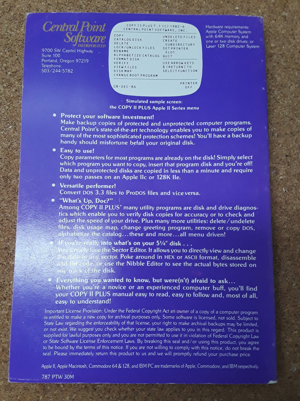 Central Point Software Copy II Plus 7.4 for the Apple II // 2 5.25
