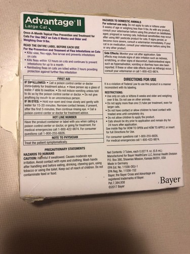 Advantage II for Large Cats Over 9 Lbs. Flea Treatment 2 Doses Damaged Box