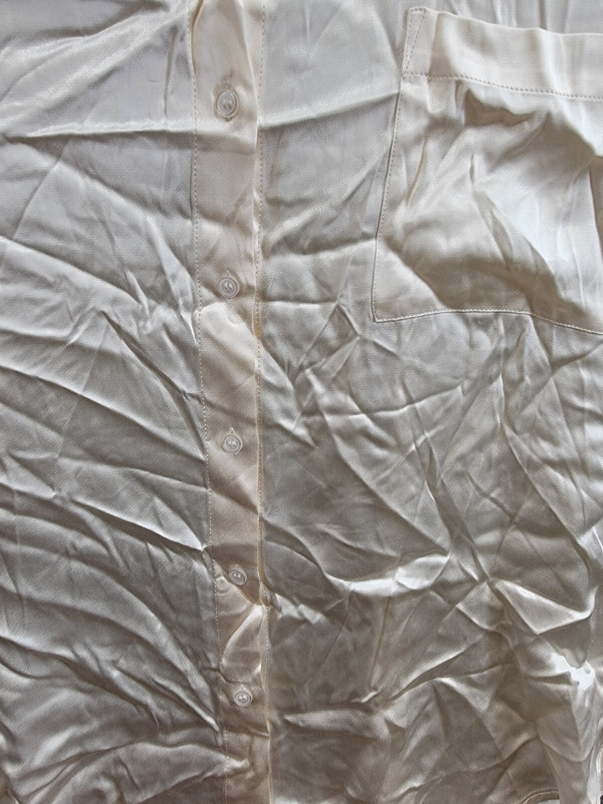 WAYF Fynn Satin Button Front Blouse Women's L Cream Patch Pocket Long Sleeve - Picture 9 of 19