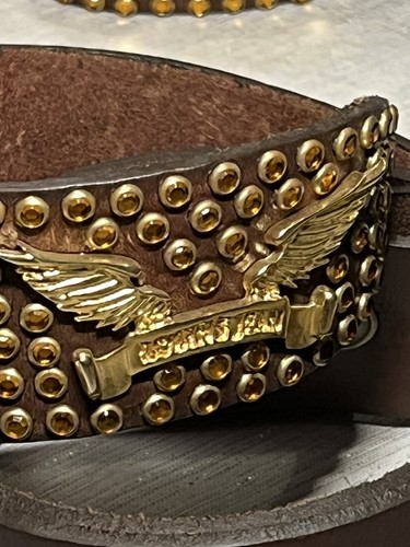 Pre-owned Handmade Robins Jean, Hand Made Leather Belt W/ Gold Swarovski 100% Hand Made In Italy
