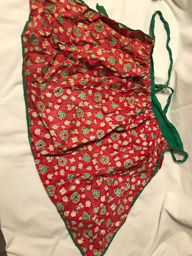 Vintage 1950 's Christmas Half Apron Cotton Bright Red Pattern Pockets