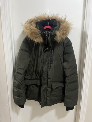 Mackage Men's Fur Parka Jacket -Green With Mackage Storage/Dust Bag
