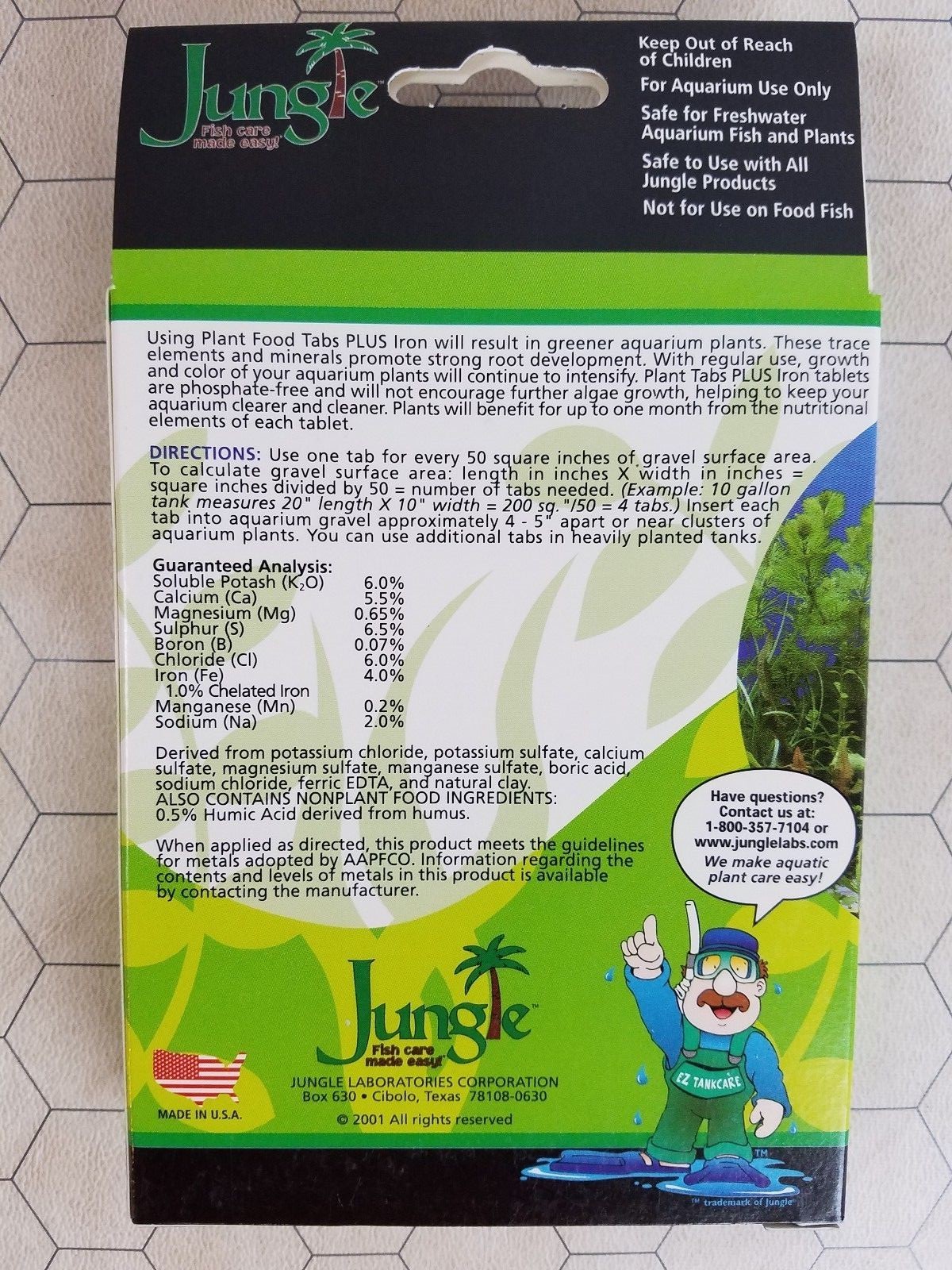 Jungle Laboratories Plant Care Solutions Plant Food Tabs Plus Iron 0-0-6 New