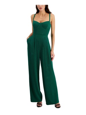 RACHEL RACHEL ROY Womens Green Corset Bodice Sleeveless Wide Leg Jumpsuit L