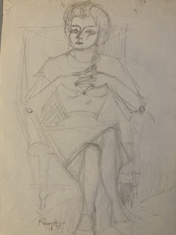 Dessin Ancien Art Cubiste Femme Artiste Crayon Ronget Elisabeth Cubisme 1950