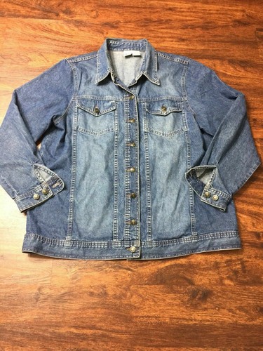 DUO Maternity Button Front Medium Wash Blue Denim Jean Jacket Women's Size Large
