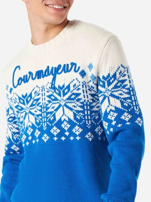 Pre-owned Mc2 Saint Barth Man Crewneck Sweater With Courmayeur Embroidery In Blue