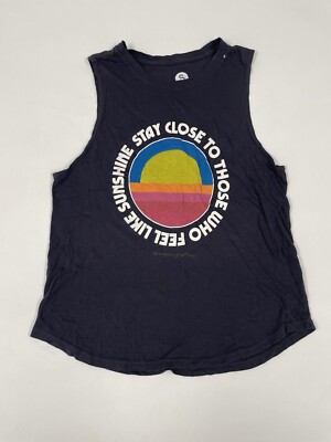 Spiritual Gangster Sunshine Black Sleeveless Graphic Muscle Tank Size S