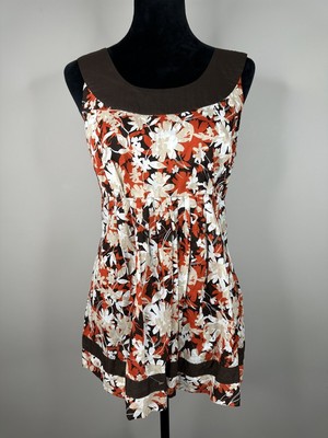 Apt 9 Womens Tank Top Floral Orange Brown White Beige Back Tie Breathable Size L
