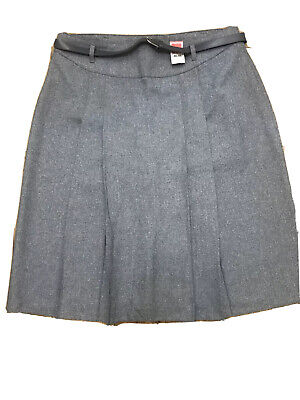 St Michael Vintage M&S Grey Pleat Kilt Style Belted A-Line Skirt UK18 W33 A62